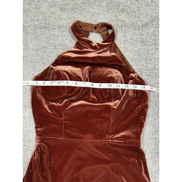 Revelry Dress Womens 4 Terracotta Velvet Tori Halter Maxi Bridesmaid Formal - Picture 5 of 11